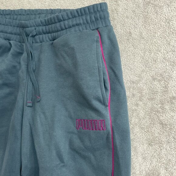 Puma Women's S Jogger Sweatpants Blue W/ Pink Stripes & Logo Cotton Blend - Picture 9 of 10